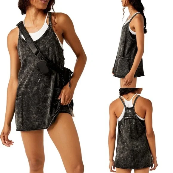 Free People Hot Shot Mini Dress in Acid Wash Black NWOT XS Small Medium - Picture 10 of 12